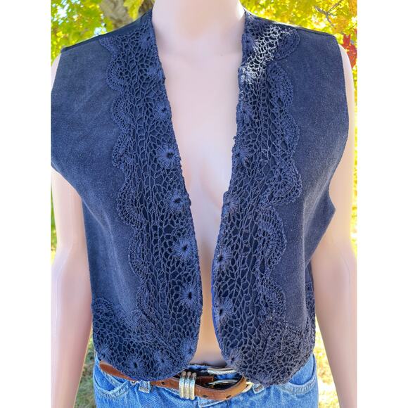 Vintage Navy Blue Leather Vest - Picture 1 of 7